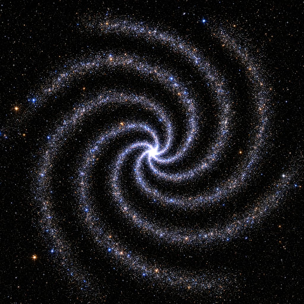 A spiral of blue and white sparkles with six arms, one per GPT generation